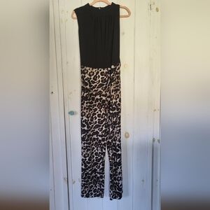 Sleevless High Neck Leopard Wide Leg Jumpsuit